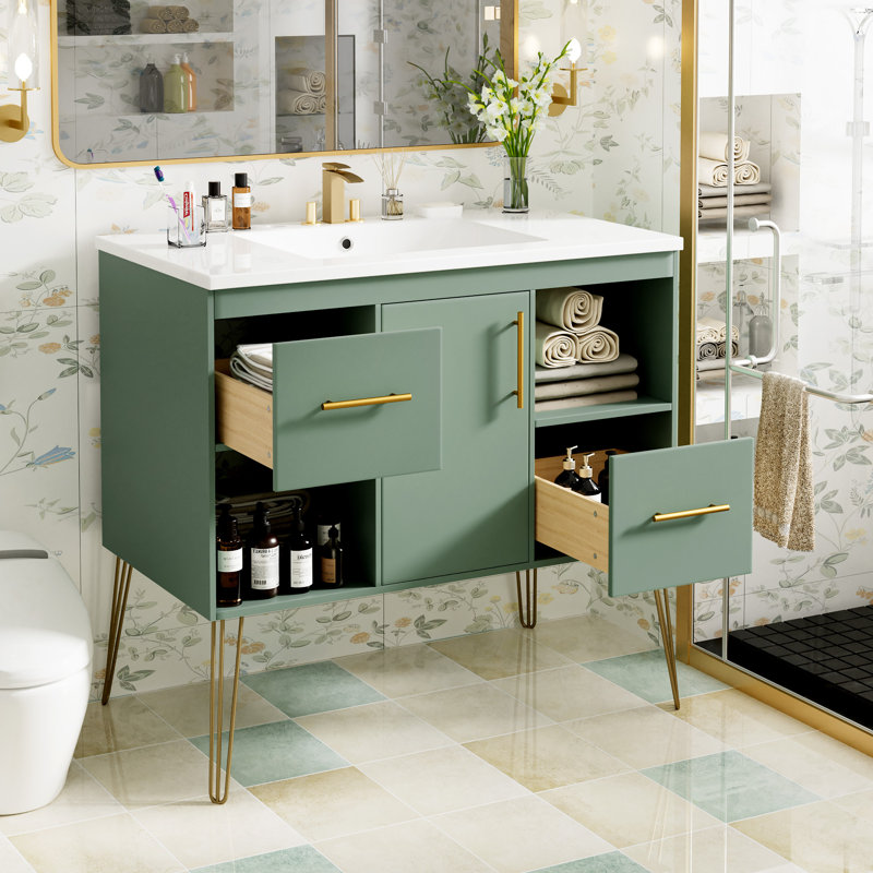 George Oliver " green bathroom vanity set with resin sink, modern ...